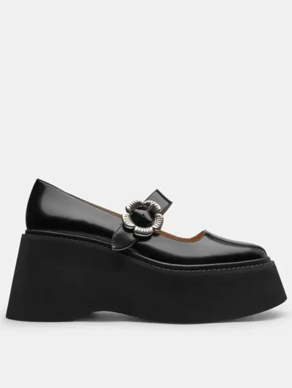 Coach Tea Rose Platform Mary Jane Shoes Black 9.5 Emo Whimsigoth 70s Chunky
